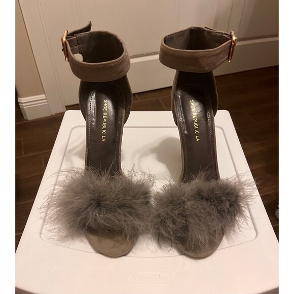 Shoe Republic LA Shoes - Feather Chunky Velvet Heels